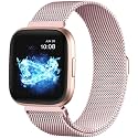 Compatible with Fitbit Versa and Versa 2 Bands for Women Men, Rose Gold Stainless Steel Metal Mesh Magnetic Band Bracelet Strap Replacement for Fitbit Versa/Versa Lite SE, Large