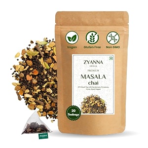 zyanna masala chai  assam tea with cardamom cinnamon clove ginger amp black pepper  40 tea bags  authentic indian masala chai  bold spicy amp aromatic  strong amp flavorful