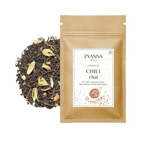 zyanna chillispicy chai tea - premium black tea with cardamom clove black pepper red chili flakes250 gm - 150 cups