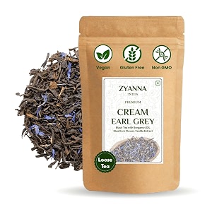 zyanna cream earl grey tea - premium assam black tea with bergamot oil amp vanilla extract 100 gram-50 cups aromatic amp smooth  natural ingredients  cream flavored loose leaf blend