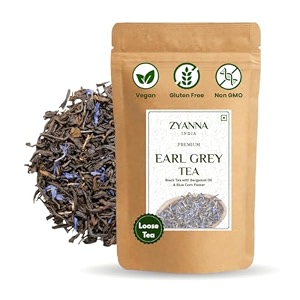 zyanna earl grey tea - premium black tea with natural bergamot oil amp blue corn flower100 gram-50 cups - refreshing flavour - classic english breakfast experience - natural ingredients