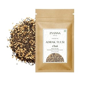 zyanna ginger basil chai - adrak tulsi chai  premium assam ctc tea infused with dried ginger amp basil leaves  250g pack