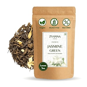 zyanna jasmine green tea  premium loose leaf green tea with natural jasmine buds  floral aromatic blend  100g  353oz  50 cups  brew hot or iced  100 natural ingredients