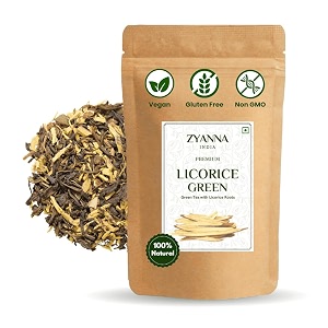 zyanna licorice tea  premium green tea with licorice root  traditional loose leaf mulethi chai  naturally sweetened  herbal wellness blend  353oz  100g  50 cups