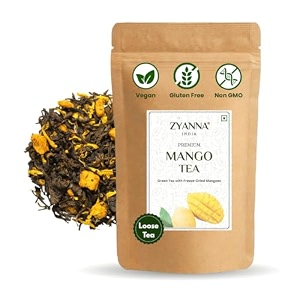 zyanna mango green tea  premium loose leaf green tea with dried mango pulps  whole leaf  natural ingredients  refreshing amp fruity  brew hot or iced  100g  353oz  50 cups