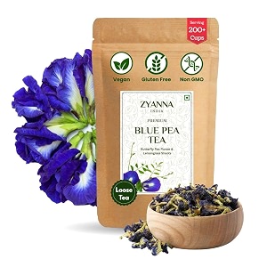 zyanna butterfly pea flower tea with lemongrass  250gm loose  caffeine-free herbal tea  vegan amp non-gmo  natural color for cocktails mocktails  brew hot or iced