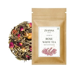 zyanna premium rose white tea - white tea with rose buds50cups-100gm- handpicked delicate leaves with subtle floral aroma - low caffeine rich in antioxidants