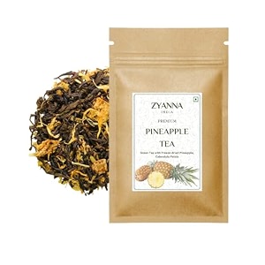zyanna pineapple blossom tea  premium loose leaf green tea with dried pineapple cubes amp calendula petals  refreshing amp aromatic  rich in antioxidants  100 gm pack