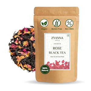 zyanna rose black tea  premium black tea with rose petals 100g  35oz  50 cups  fragrant loose leaf blend  natural ingredients  brew hot or iced