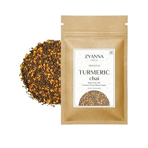 zyanna turmeric chai - ctc tea with turmeric roots black pepper 100gm-50 cups - haldi chai - skin glow tea