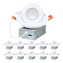 ZYC 4-inch Gimbal LED Recessed Lighting,5CCT 9W 800LM Directional Recessed Swivel Spotlight 360° Rotation Eyeball LED,Canless 4 Gimbal Adjustable Eyeball Soffit Pot Light,Pack of 10 White.
