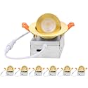 ZYC Gimbal LED Recessed Lighting - 3 Inch 5CCT 7W 360° Rotation Adjustable Eyeball Light,LED Swivel Spotlight,Directional Sloped Ceiling Light,Dimmable Canless Wafer Downlight Pack of 6 Gold.