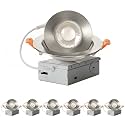 ZYC Gimbal LED Recessed Lighting - 4 Inch 5CCT 9W 360° Rotation Adjustable Eyeball Light,LED Swivel Spotlight,Dimmable Canless Wafer Downlight Pack of 6 Brushed Nickel.