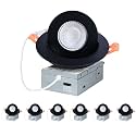 ZYC Gimbal LED Recessed Lighting - 4 Inch 5CCT 9W 360° Rotation Adjustable Eyeball Light,LED Swivel Spotlight,Directional Sloped Ceiling Light,Dimmable Canless Wafer Downlight Pack of 6 Black.