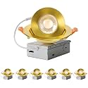 ZYC Gimbal LED Recessed Lighting - 4 Inch 5CCT 9W 360° Rotation Adjustable Eyeball Light,LED Swivel Spotlight,Directional Sloped Ceiling Light,Dimmable Canless Wafer Downlight Pack of 6 Gold.