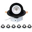 ZYC Gimbal LED Recessed Lighting - 6 Inch 5CCT 12W 360° Rotation Adjustable Eyeball Light,LED Swivel Spotlight,Directional Sloped Ceiling Light,Dimmable Canless Wafer Downlight Pack of 6 Black.