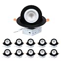 ZYC Gimbal LED Recessed Lighting - 6 Inch 5CCT 12W 360° Rotation Adjustable Eyeball Light, LED Swivel Spotlight, Directional Sloped Ceiling Light, Dimmable Canless Wafer Downlight Pack of 10 Black.