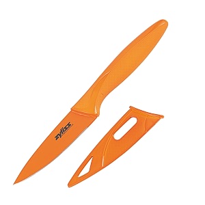 zyliss paring knife with sheath cover 35-inch non-stick stainless steel blade orange