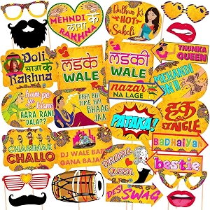 zyozique 27 pcs mehandi for photoshoot haldi props for bride and familybride to be props-photobooth marriage propss for wedding-haldi mehndi sangeet photo booth