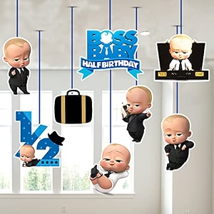 zyozique boss baby half birthday ceiling hanging streamers kids theme for baby shower 12 birthday decorations supplies pack of 8