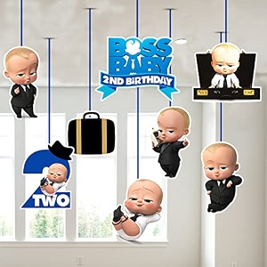 zyozique boss baby second birthday ceiling hanging streamers kids theme for baby shower 2nd birthday decorations supplies pack of 8