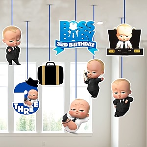 zyozique boss baby third birthday ceiling hanging streamers kids theme for baby shower 3rd birthday decorations supplies pack of 8