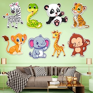zyozique jungle theme birthday cardstock cutout with glue dot for kids theme for baby shower happy birthday decorations supplies pack of 10