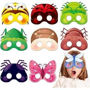 zyozique spring bugs masks for kids party costume masks bee ladybug butterfly spider designs spring time insect and bug theme dress-up party birthday accessory for kids 9 pcs