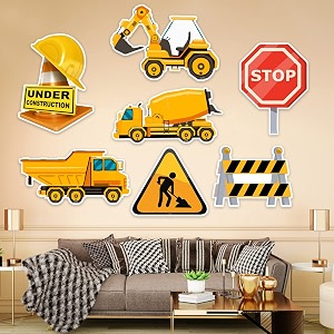 zyozique under construction theme birthday cardstock cutout with glue dot for kids theme for baby shower happy birthday decorations supplies pack of 9