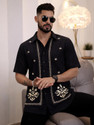 zyromen Men Embroidered Casual Black Shirt