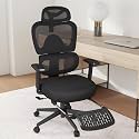 Ergonomic Office Chair with Footrest – Adjustable Lumbar Support, 3D Armrests & Headrest, Wide-Seat High-Back Mesh Computer Chair with Casters, Suitable for Home & Office, Black