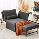 ZZW Sleeper Chair Bed Upgrade 4-in-1 to 5-in-1 Convertible Multi-fuction Sofa Chair w/Adjustable Backrest Assembly-Free Linen Folding Sofa Ottoman Bed for Living Room Apartment (Dark Grey)