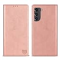 ZZXX for Galaxy S21 FE Wallet Case Strong Magnetic 6.4 inch,Rose Gold