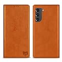 ZZXX for Galaxy S21 FE Wallet Case Strong Magnetic 6.4 inch,Brown