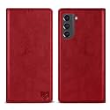 ZZXX for Galaxy S21 FE Wallet Case Strong Magnetic 6.4 inch,Red