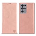 ZZXX for Galaxy S21 Ultra Wallet Case Strong Magnetic 6.8 inch,Rose Gold