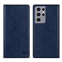 ZZXX for Galaxy S21 Ultra Wallet Case Strong Magnetic 6.8 inch,Blue