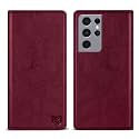 ZZXX for Galaxy S21 Ultra Wallet Case Strong Magnetic 6.8 inch,Wine Red