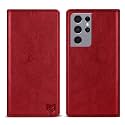 ZZXX for Galaxy S21 Ultra Wallet Case Strong Magnetic 6.8 inch,Red