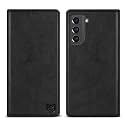 ZZXX Samsung Galaxy S21 FE 5G Leather Wallet Case with RFID Blocking, 3 Card Slots, Magnetic Closing, 6.4 inch, Black