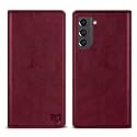ZZXX for Galaxy S21 FE Wallet Case Strong Magnetic 6.4 inch,Wine Red